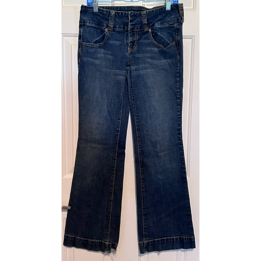 Hint Jeans Women's Wide Waist Band Wide Leg Back Legs Frayed‎ Size 11